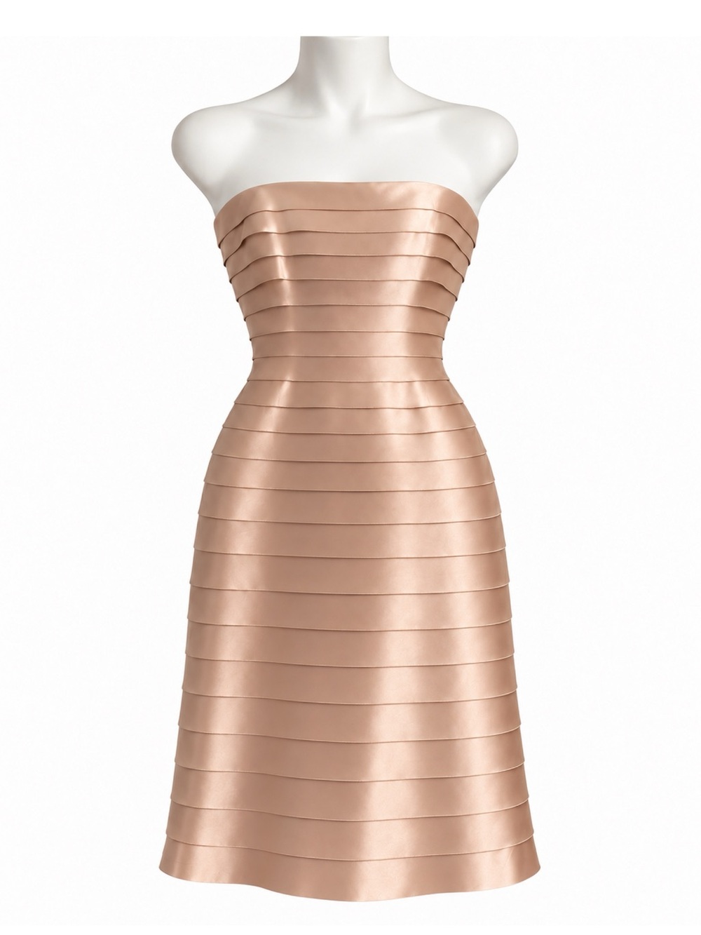 Size 2 BCBGMAXAZRIA Women’s Champagne Strapless Tiered Pleated Cocktail Dress